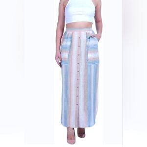 M Anthropologie RD + koko Jacinto Midi Peasant Linen Look Stripped Women Skirt